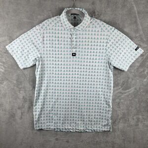 Bad Birdie Polo Shirt Mens S White Green Triangle Print Golf Reflecting Pond